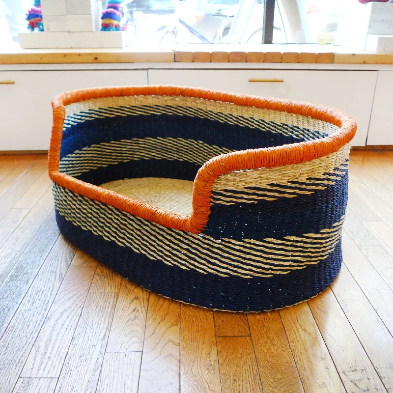 Sprawler Handwoven Dog Bed Basket - Navy Stripe (Store pick up only)