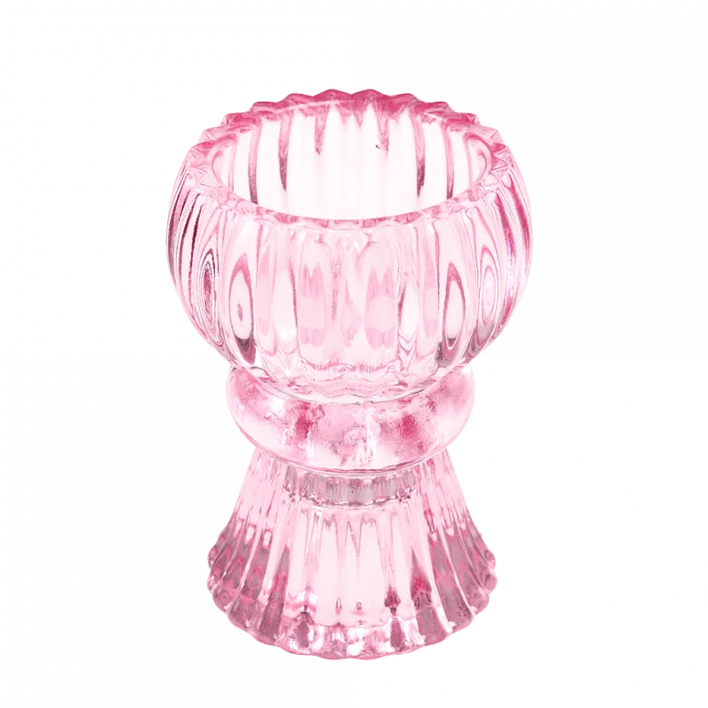 Double Ended Glass Candle Holder Pink