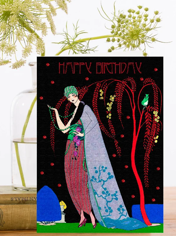 Lady Chic & Red Tree Birthday Card