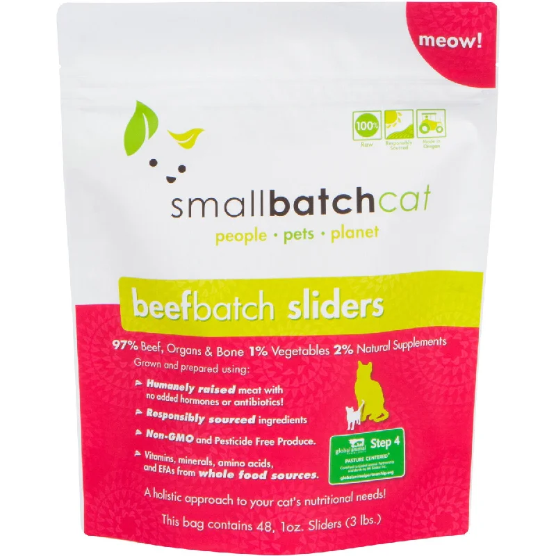 SmallBatch Frozen Raw Cat Food - Beef Sliders 3lb Bag - 48 1oz sliders