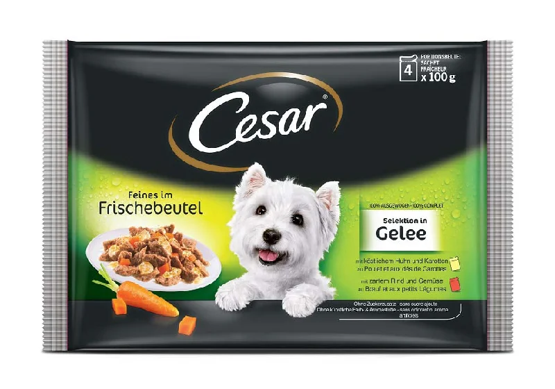 CESAR Multipack, 2x s piletinom i mrkvom, 2x s gov. i povrćem, u želeu, 4x100g