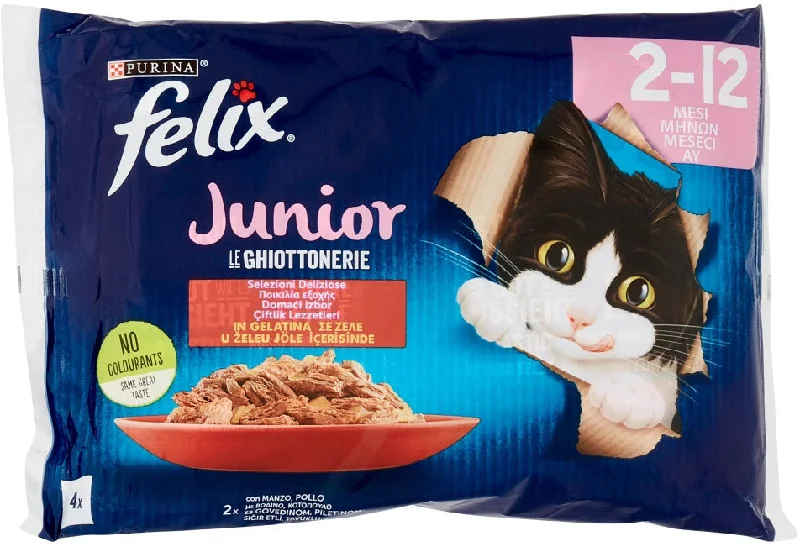 FELIX Pachet plicuri JUNIOR pentru pisicuţe, cu Pui şi Vită 4x85g