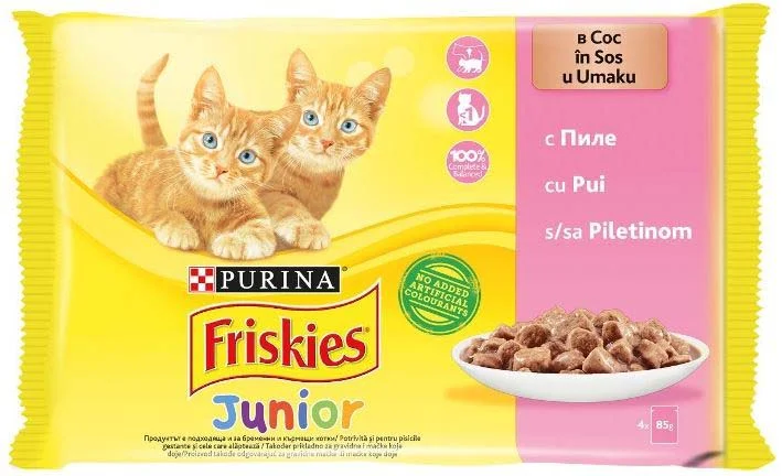 FRISKIES Pachet 4 plicuri JUNIOR pt pisicuţe, cu Pui în sos 4x85g