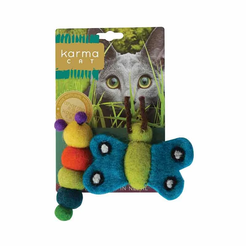 KARMA CAT Felted Wool Caterpillar & Butterfly Toy, 2pk