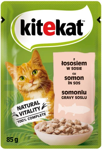 KITEKAT Plic hrană umedă pentru pisici Adulte, cu Somon 85g