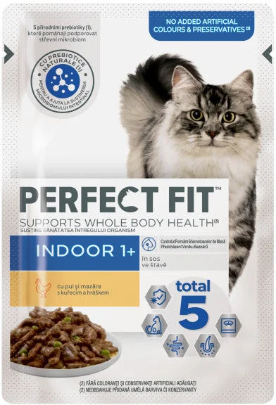 PERFECT FIT INDOOR, Hrană umedă cu Pui si mazare in sos pentru pisici 85g